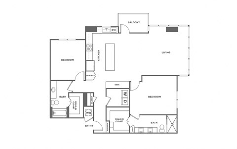 Floor plan for 2 beds, 2 baths, 1641 sqft