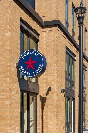 Minneapolis apartment for rent - A sign on a building that says Borealis North Loo.