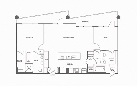 Floor plan for 1 bed, 2 baths, 1440 sqft
