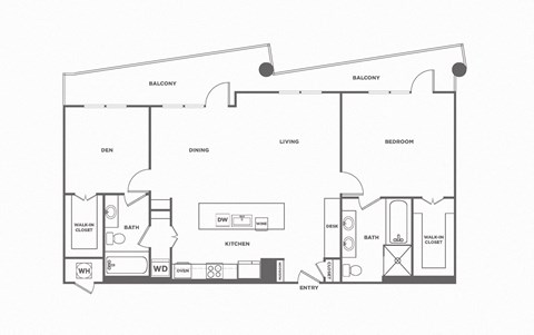 Floor plan for 2 beds, 2 baths, 1453 sqft