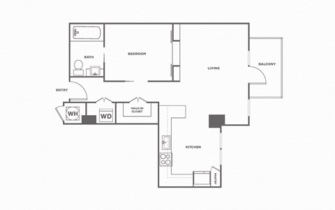 Floor plan for studio, 1 bath, 719 sqft