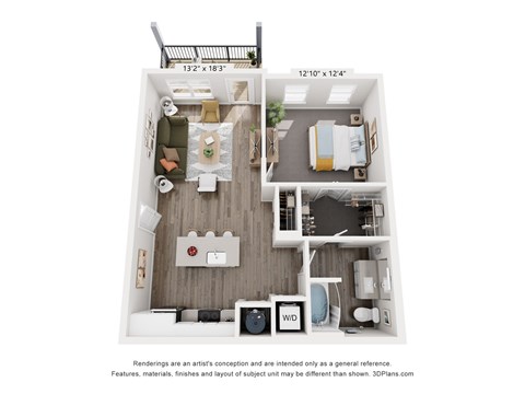 Floor plan for 1 bed, 1 bath, 802 sqft