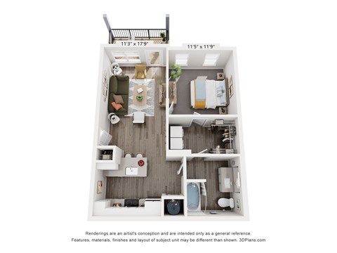 Floor plan for 1 bed, 1 bath, 706 sqft