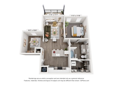 Floor plan for 1 bed, 1 bath, 815 sqft