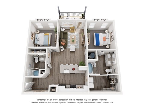 Floor plan for 2 beds, 2 baths, 1026 sqft