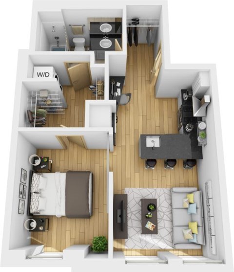 Floor plan for 1 bed, 1 bath, 529 sqft