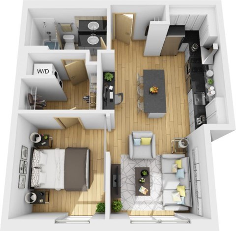 Floor plan for 1 bed, 1 bath, 565 sqft