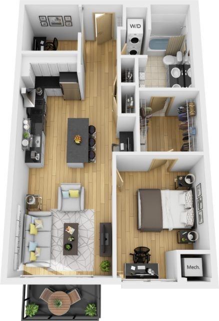 Floor plan for 1 bed, 1 bath, 780 sqft