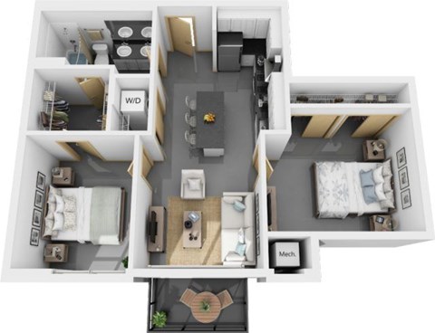 Floor plan for 2 beds, 1 bath, 752 sqft
