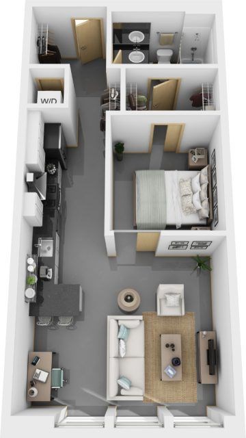 Floor plan for 1 bed, 1 bath, 612 sqft