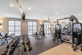 The gym with weights and cardio equipment at the preserve at greatstone