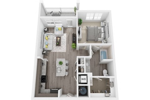 Floor plan for 1 bed, 1 bath, 742 sqft