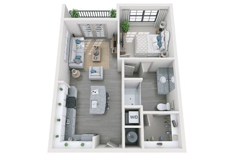 Floor plan for 1 bed, 1 bath, 678 sqft