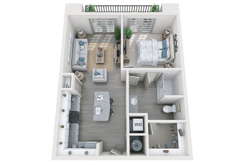 Floor plan for 1 bed, 1 bath, 717 sqft