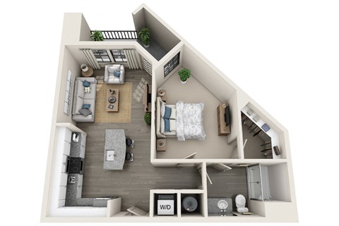 Floor plan for 1 bed, 1 bath, 732 sqft