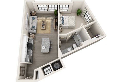 Floor plan for 1 bed, 1 bath, 668 sqft