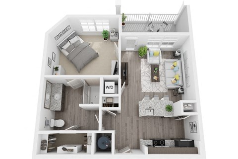 Floor plan for 1 bed, 1 bath, 716 sqft