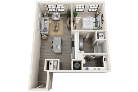 Floor plan for 1 bed, 1 bath, 742 sqft