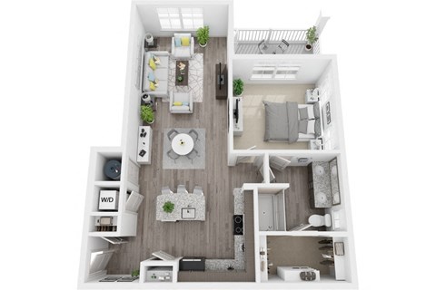 Floor plan for 1 bed, 1 bath, 883 sqft