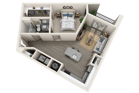 Floor plan for 1 bed, 1 bath, 779 sqft