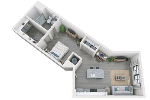 Floor plan for 1 bed, 1 bath, 744 sqft