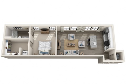 Floor plan for 1 bed, 1 bath, 788 sqft