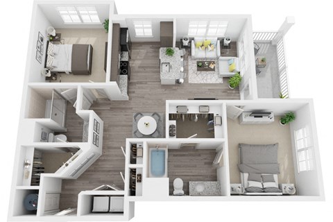 Floor plan for 2 beds, 2 baths, 1097 sqft