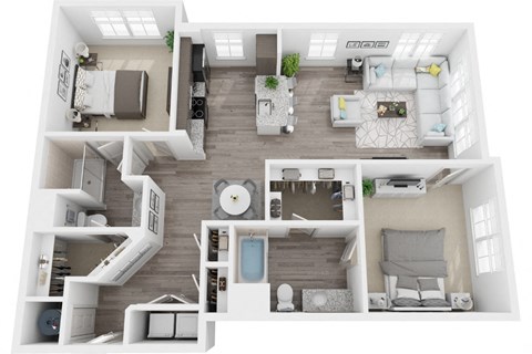 Floor plan for 2 beds, 2 baths, 1193 sqft