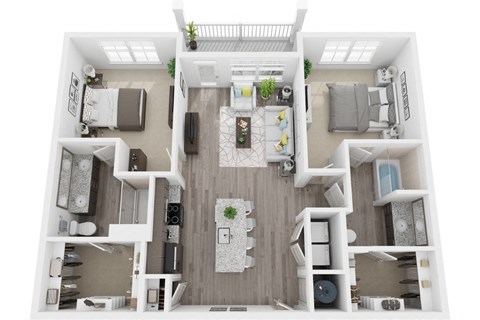 Floor plan for 2 beds, 2 baths, 1137 sqft