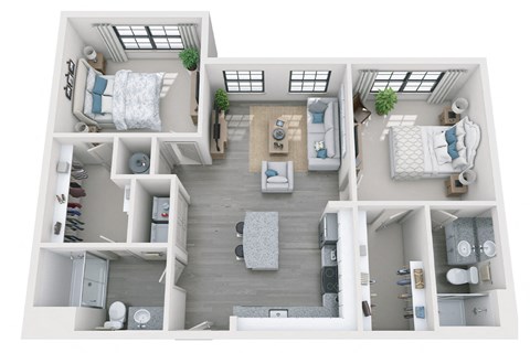 Floor plan for 2 beds, 2 baths, 1082 sqft