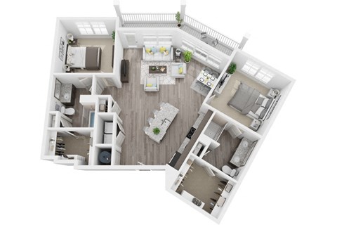 Floor plan for 2 beds, 2 baths, 1278 sqft