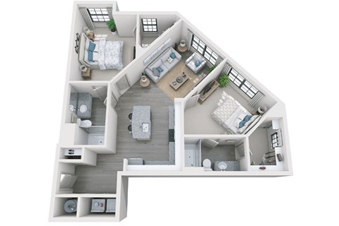 Floor plan for 2 beds, 2 baths, 1070 sqft
