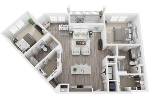 Floor plan for 2 beds, 2 baths, 1272 sqft