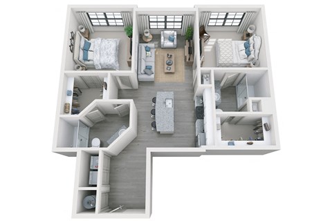 Floor plan for 2 beds, 2 baths, 1061 sqft