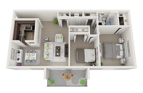 Floor plan for 2 beds, 1 bath, 826 sqft