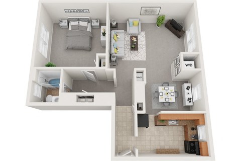 Floor plan for 1 bed, 1 bath, 688 sqft