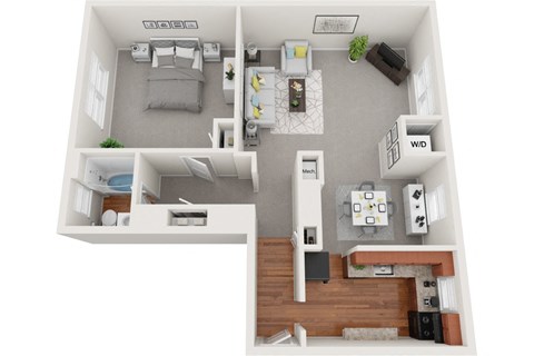 Floor plan for 1 bed, 1 bath, 688 sqft