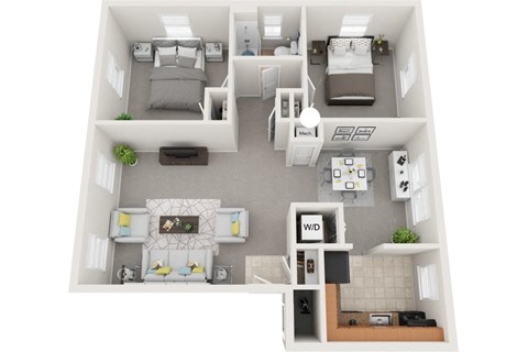 Floor plan for 2 beds, 1 bath, 698 sqft