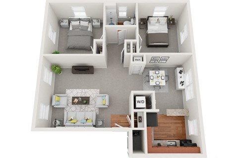 Floor plan for 2 beds, 1 bath, 698 sqft
