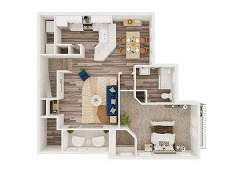 Floor plan for 1 bed, 1 bath, 941 sqft
