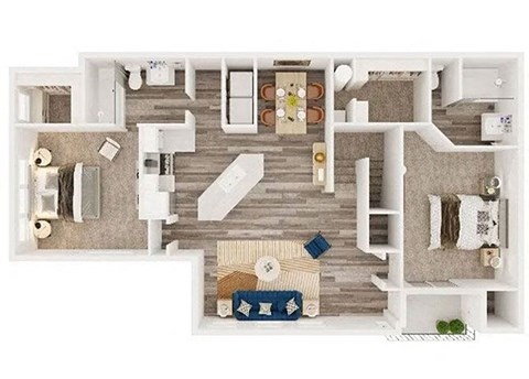 Floor plan for 2 beds, 2 baths, 1166 sqft