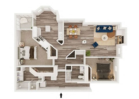 Floor plan for 2 beds, 2 baths, 1388 sqft