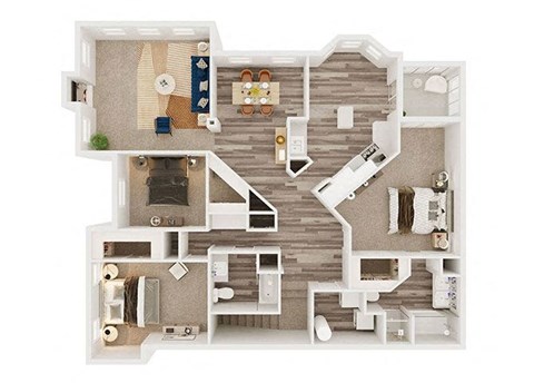 Floor plan for 3 beds, 2 baths, 1671 sqft