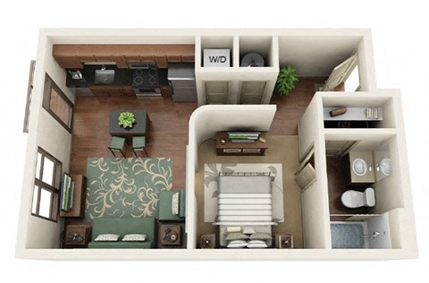 Floor plan for studio, 1 bath, 514 sqft