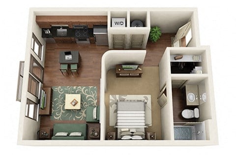 Floor plan for studio, 1 bath, 575 sqft