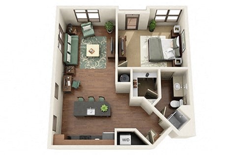 Floor plan for 1 bed, 1 bath, 759 sqft
