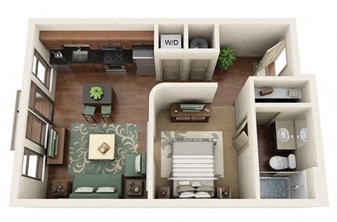 Floor plan for studio, 1 bath, 539 sqft