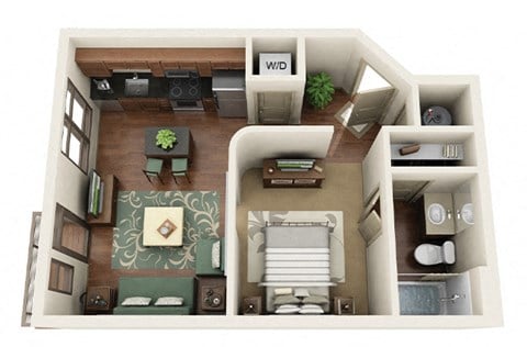 Floor plan for studio, 1 bath, 515 sqft