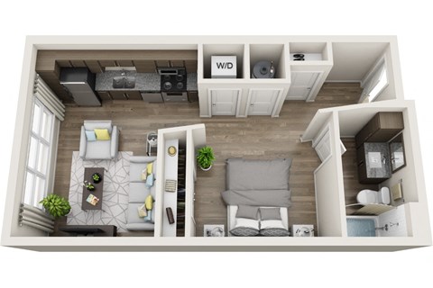 Floor plan for studio, 1 bath, 580 sqft
