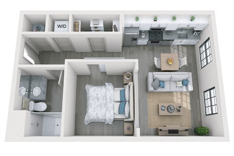 Floor plan for studio, 1 bath, 583 sqft